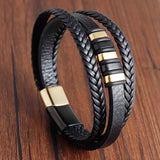 Stainless Steel Leather Bracelet for Men