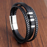 Stainless Steel Leather Bracelet for Men