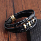 Stainless Steel Leather Bracelet for Men