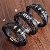 Stainless Steel Leather Bracelet for Men