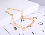 Bohemia Double Layer CZ Crystal Moon & Star Anklets Stainless Steel Foot Chain