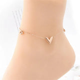 Stainless Steel V Letter Anklet Round Beads Charm Chain Sandal Beach Jewelry