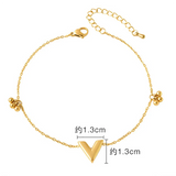 Stainless Steel V Letter Anklet Round Beads Charm Chain Sandal Beach Jewelry
