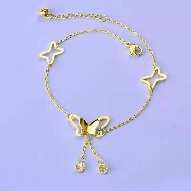 Women Stainless Steel Butterfly Pendant Foot Chain Anklet Jewelry