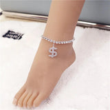 Dollar Pendant Rhinestone Crystal Anklet