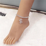 Dollar Pendant Rhinestone Crystal Anklet