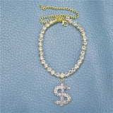 Dollar Pendant Rhinestone Crystal Anklet