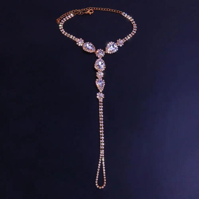 Crystal Water Droplets Connected Toes Anklet Jewelry