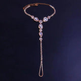 Crystal Water Droplets Connected Toes Anklet Jewelry