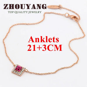 Bracelet On The Leg Women's Summer Beach Anklet Top Square Rose Crystal