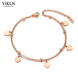 Bohemia Double Love Heart Charm Anklets Stainless Steel Foot Link Chain