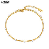 Boho Layered Pearl Chain Anklet Stainless Steel Foot Jewelry