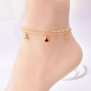 Double Chain Anklet with Scallop Shell Pendant, Titanium Steel