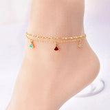 Double Chain Anklet with Scallop Shell Pendant, Titanium Steel