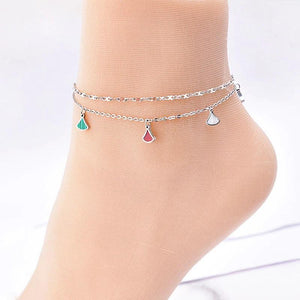Double Chain Anklet with Scallop Shell Pendant, Titanium Steel