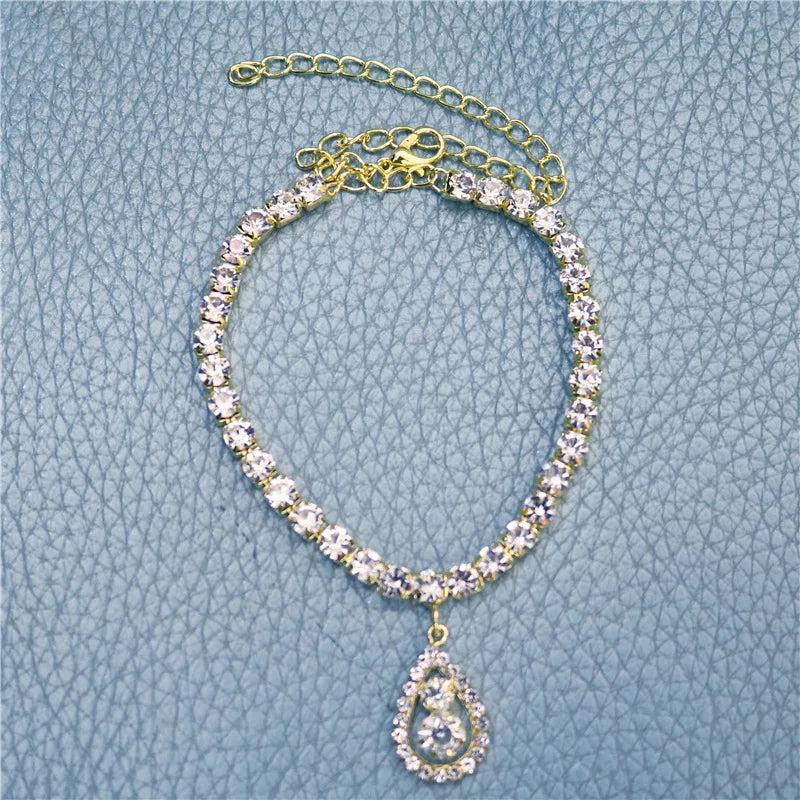 Rhinestone Water Drop Pendant Crystal Anklet for Beach Party