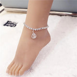 Rhinestone Water Drop Pendant Crystal Anklet for Beach Party
