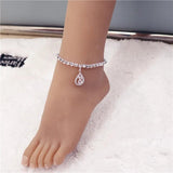 Rhinestone Water Drop Pendant Crystal Anklet for Beach Party