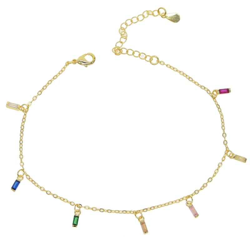 Colorful Rainbow CZ Charm Chain Anklet