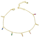 Colorful Rainbow CZ Charm Chain Anklet