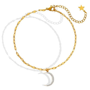 FEILIN Zircon Moon Pendant Titanium Steel Foot Chain for Women