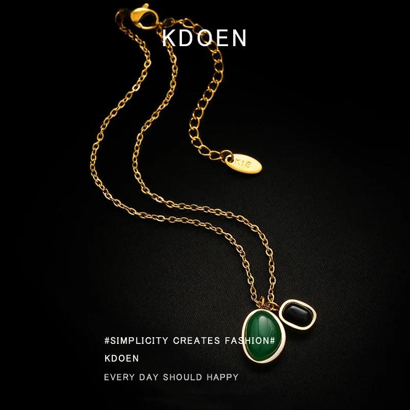 European and American Green Stone Pendant with Stainless Steel Chain Anklet