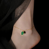 European and American Green Stone Pendant with Stainless Steel Chain Anklet
