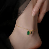 European and American Green Stone Pendant with Stainless Steel Chain Anklet