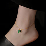 European and American Green Stone Pendant with Stainless Steel Chain Anklet