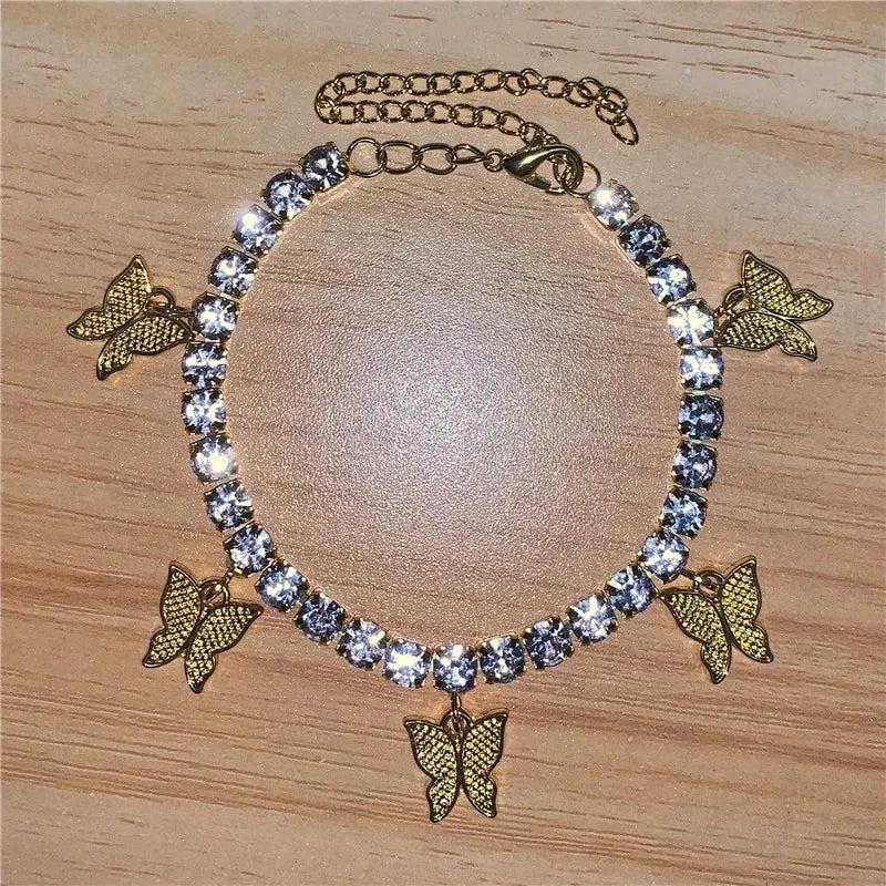 Bohemian Butterfly Rhinestone Ankle Chain for Beach Party