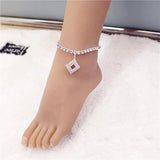 Geometric Square Crystal Anklet Retro Style Jewelry