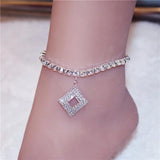 Geometric Square Crystal Anklet Retro Style Jewelry