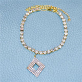 Geometric Square Crystal Anklet Retro Style Jewelry