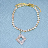 Geometric Square Crystal Anklet Retro Style Jewelry