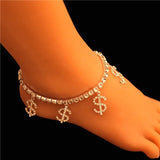 Dollar Symbol Crystal Anklet Summer Sandals