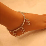 Dollar Symbol Crystal Anklet Summer Sandals