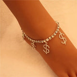Dollar Symbol Crystal Anklet Summer Sandals