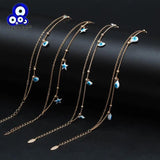 Lucky Eye Water Drop Star Heart Charm Anklet Layer Foot Chain Evil Eye Ankle Bra