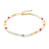 Stainless Steel Chains Crystal Beaded Pearl Anklet