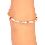 Stainless Steel Chains Crystal Beaded Pearl Anklet