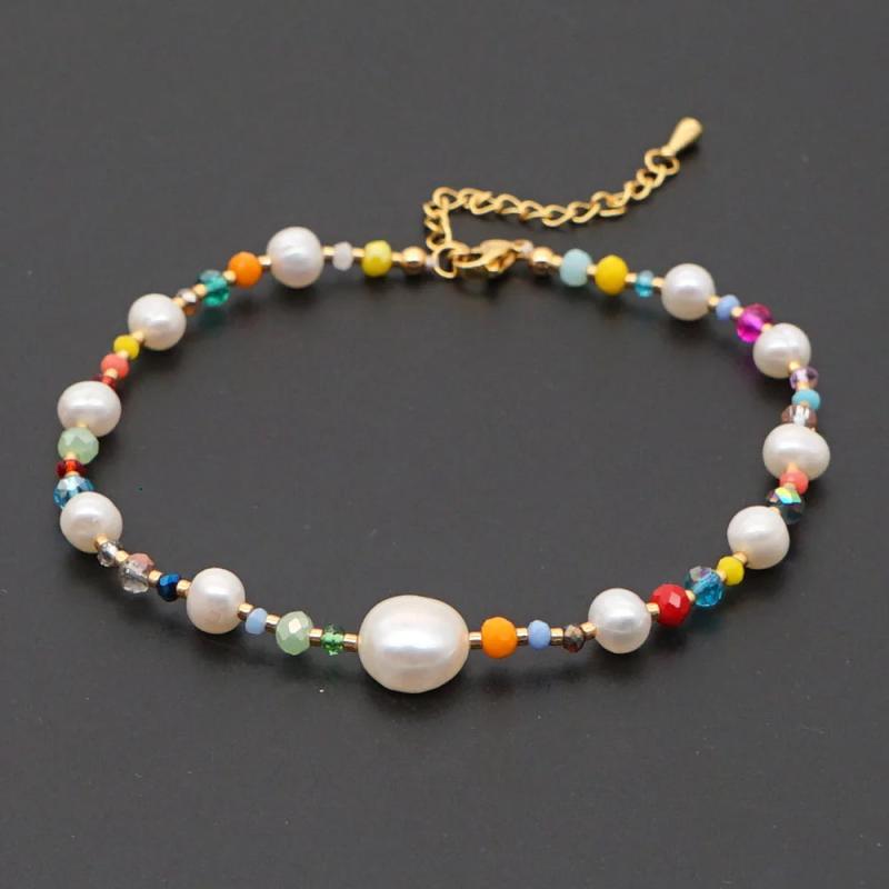 Crystal Beaded Anklet and Freshwater Pearl Foot Chain
