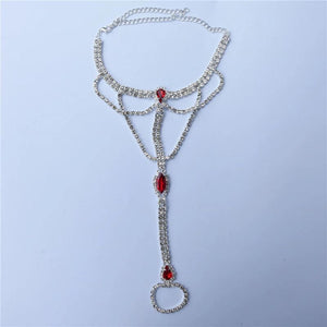 Red Crystal Bohemian Wind Ladies Finger Ring Foot Chain