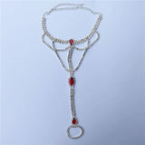 Red Crystal Bohemian Wind Ladies Finger Ring Foot Chain