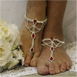 Red Crystal Bohemian Wind Ladies Finger Ring Foot Chain