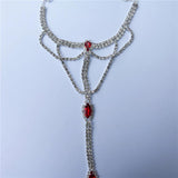 Red Crystal Bohemian Wind Ladies Finger Ring Foot Chain
