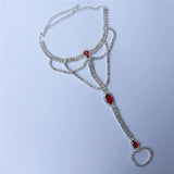 Red Crystal Bohemian Wind Ladies Finger Ring Foot Chain