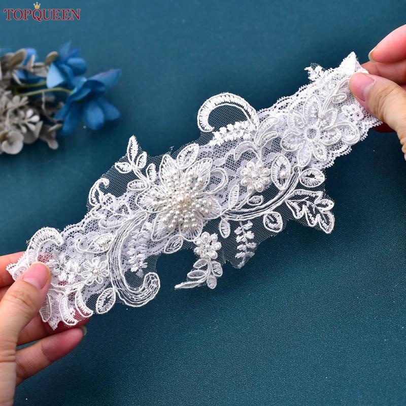 TopQueen ST66 Leg Ring Lace Flower Rhinestones Wedding Garter Belt