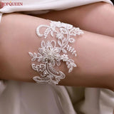 TopQueen ST66 Leg Ring Lace Flower Rhinestones Wedding Garter Belt
