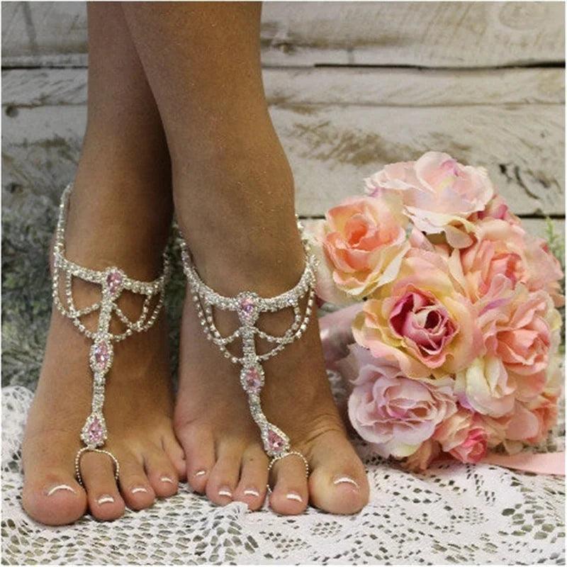 Pink Crystal Ring Claw Chain Ladies Ankle Chain Jewelry