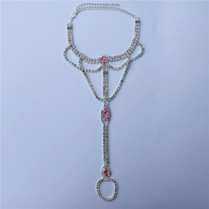Pink Crystal Ring Claw Chain Ladies Ankle Chain Jewelry
